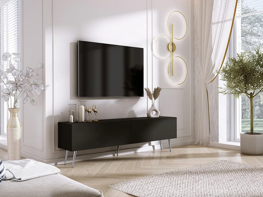 Szafka RTV: Czarny Mat, Nogi Chromowane, 170 x 52 x 32 cm