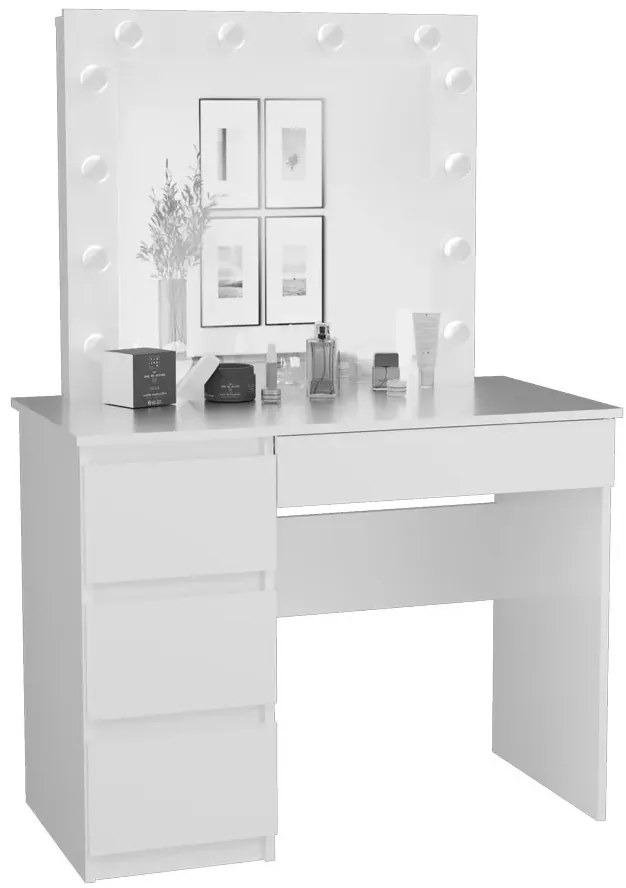 Białe biurko toaletka z szufladami i lustrem led L6-E65