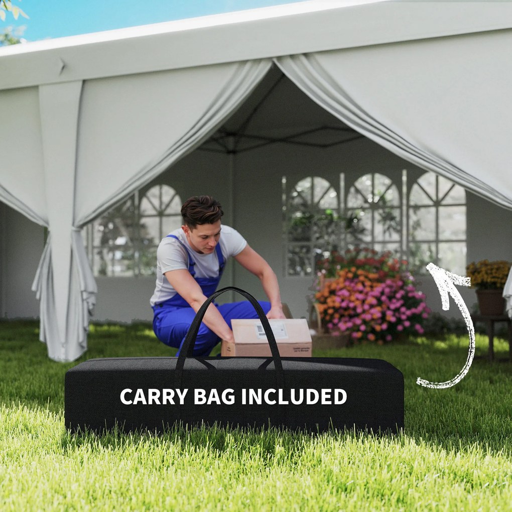 Outsunny Namiot składany 6m x 3m, z odłączanymi ścianami, dużymi oknami, drzwiami na suwak, stalowa rama, Biały