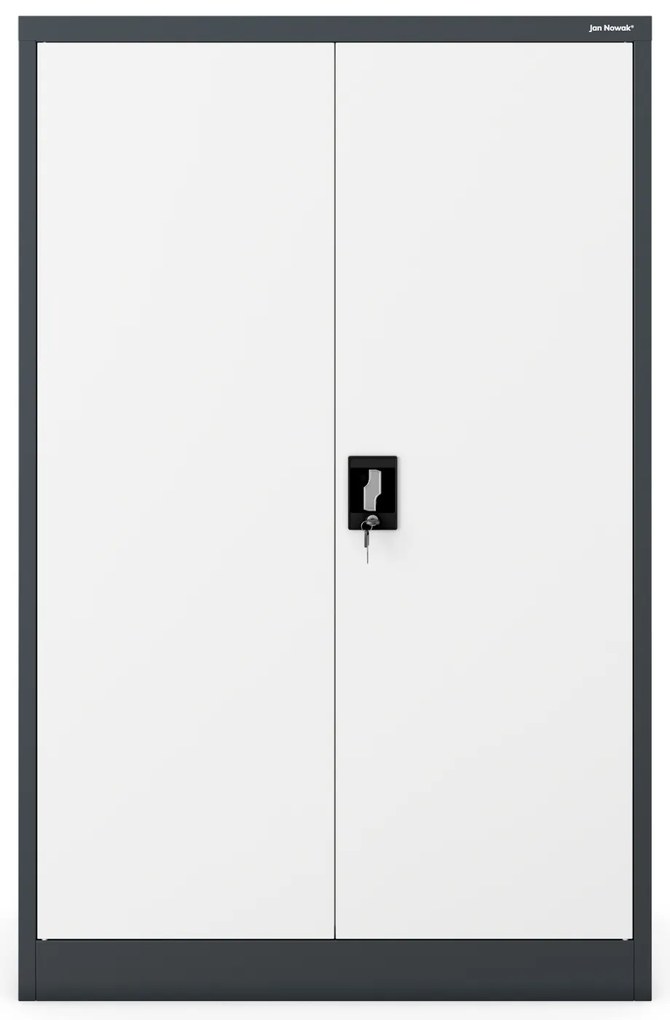 Biurowa szafa metalowa na akta KEVIN, 900 x 1400 x 400 mm, antracytowo-biała