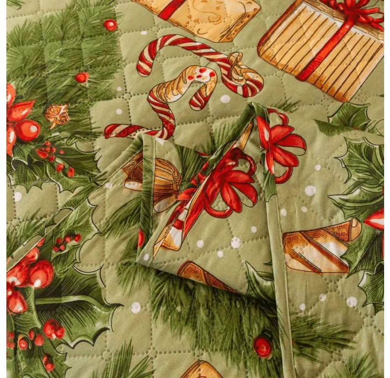 Narzuta na łóżko ze wzorem CHRISTMAS PRESENTS, zielony Rozmiar: 220 x 240 cm
