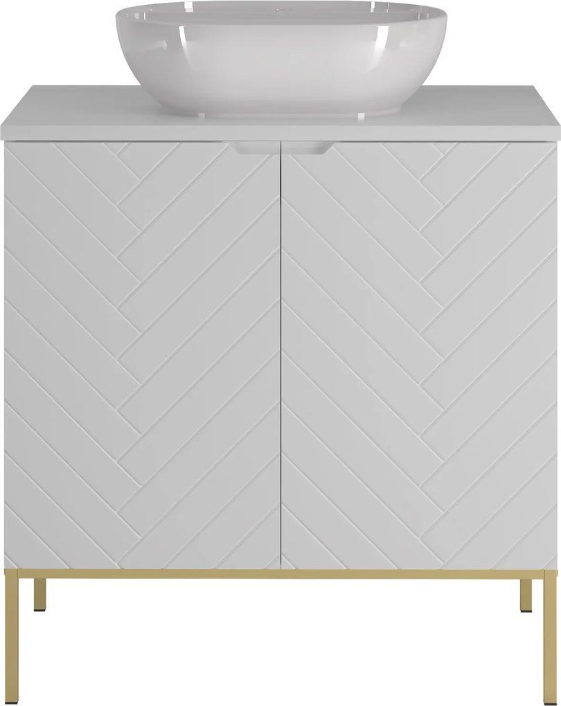 Szafka z umywalką nablatową Aspen 08, biały mat/złoty, 80 cm - zestaw 2