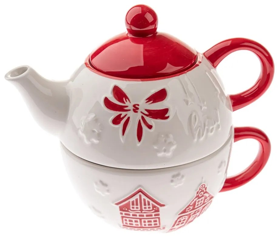 Biały ceramiczny serwis do herbaty ze świątecznym motywem Christmas cottage – Dakls