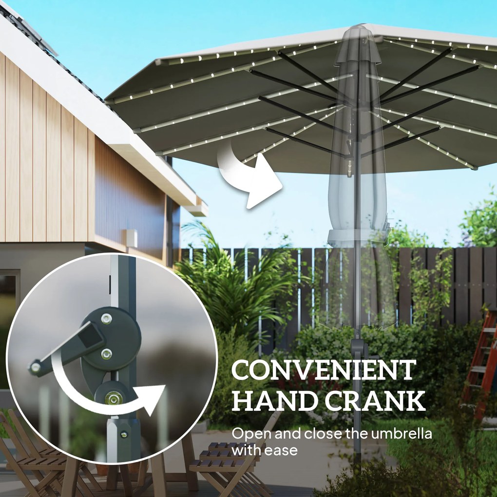 Outsunny Podwójny Parasol z Oświetleniem Solarnym, Aluminium, Poliester, Ochrona UPF50+, Odporność na UV, Parasol Tarasowy, Ciemnoszary