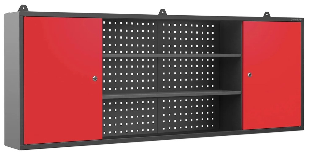 Szafka warsztatowa wisząca z perforowaną tablicą antracytowo-czerwona, 1600x600x200 mm: LEO