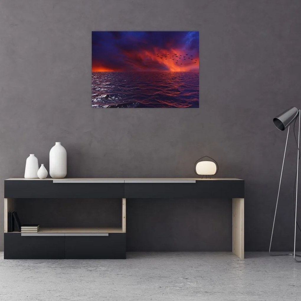 Obraz na szkle - morze z ptakami (70x50 cm)