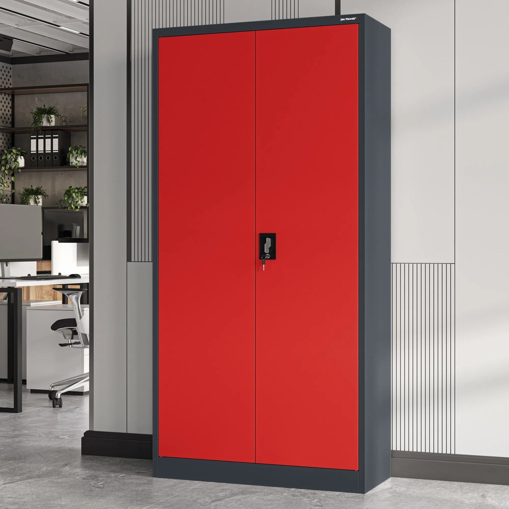 Szafa biurowa na dokumenty antracytowo-czerwona: JAN, 900 x 1850 x 400 mm