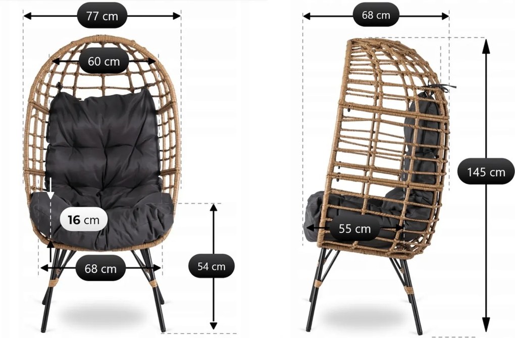 Fotel ogrodowy typu kokon Madison, szary, stojący