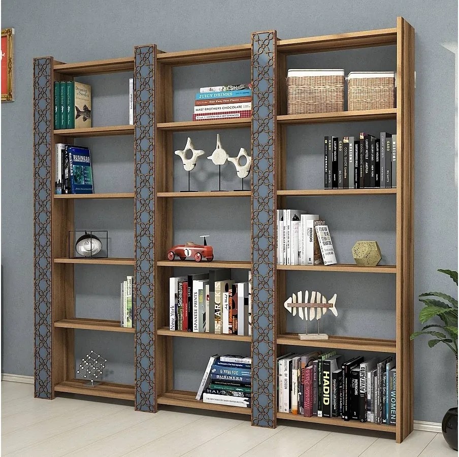 Nowoczesny regał na książki – 184,6 x 170 x 24,2 cm – Orzech i Chalcedon – Melamina