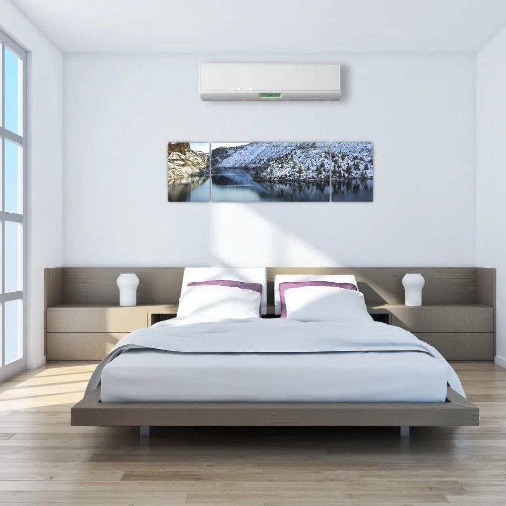 Obraz - zimowy krajobraz z jeziorem (170x50 cm)