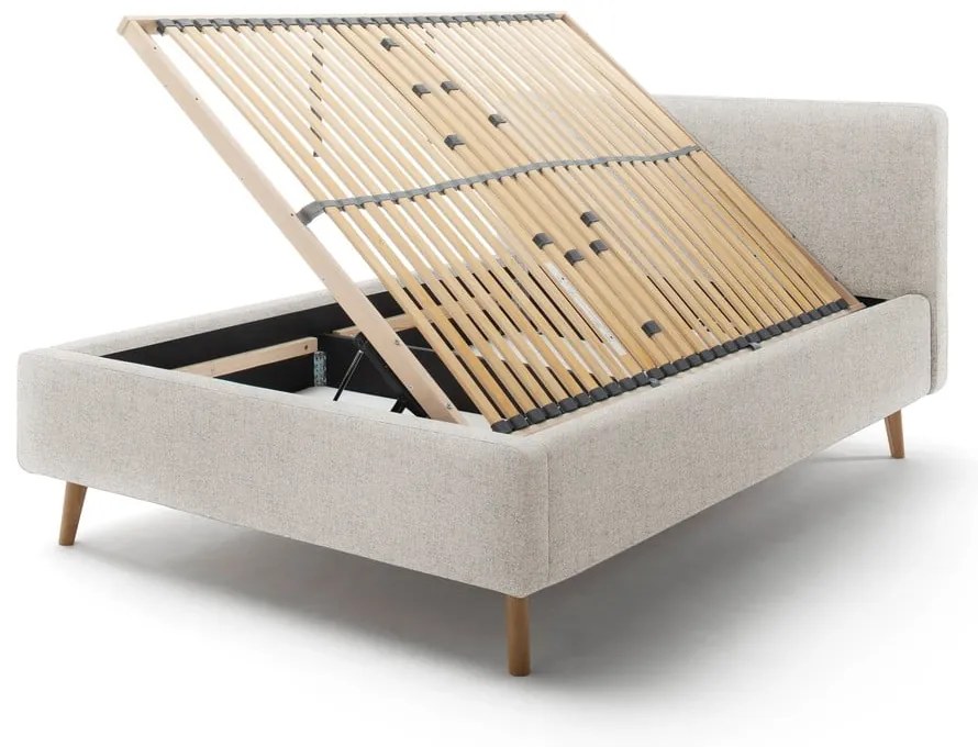 Beżowe tapicerowane łóżko dwuosobowe ze schowkiem ze stelażem 140x200 cm Mattis – Meise Möbel