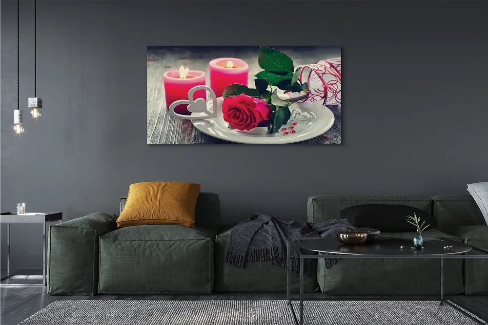 Duży obraz na płótnie Serce z Róż i Świec