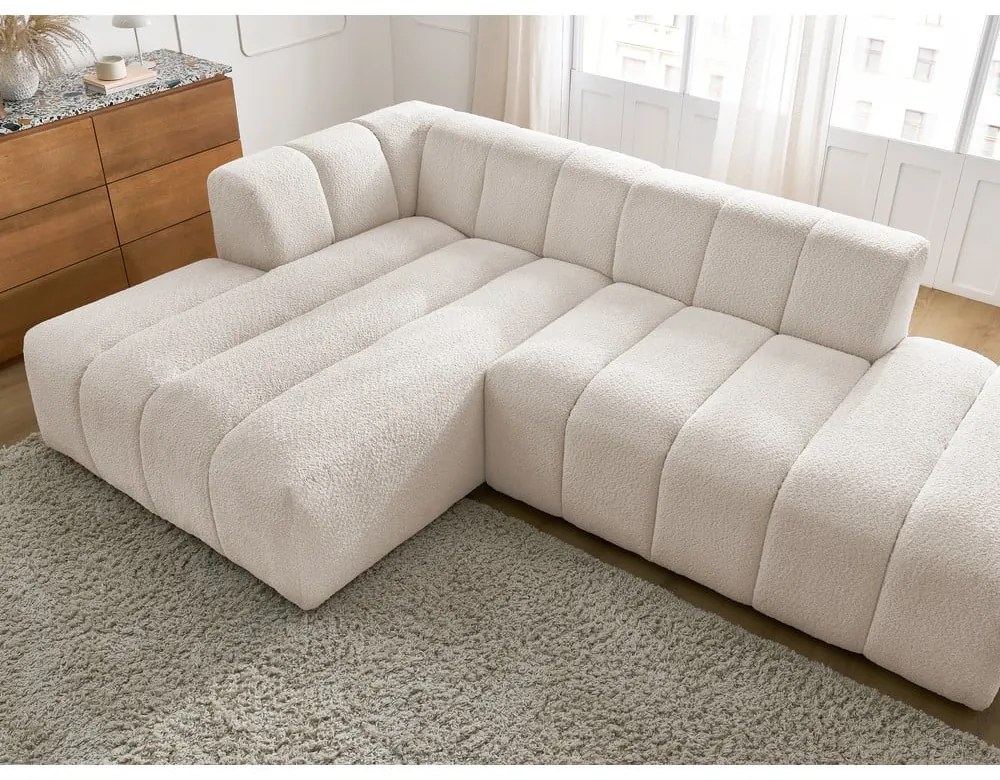 Biały narożnik z materiału bouclé (lewostronny/z szezlongiem) Annecy – Bobochic Paris