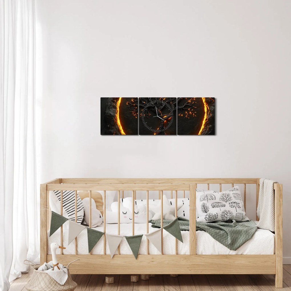 Obraz – Drzewo życia w lawie II. (z zegarem) (90x30 cm)