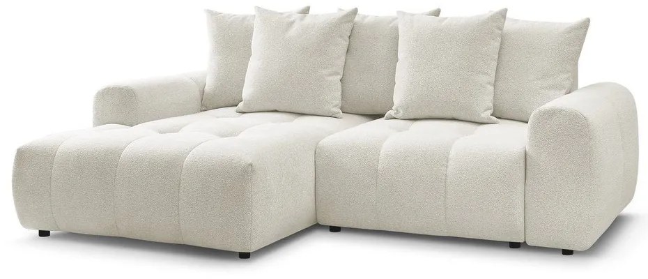 Biały rozkładany narożnik z tkaniny szenilowej ze schowkiem (lewostronny/z szezlongiem) Roxelane – Bobochic Paris