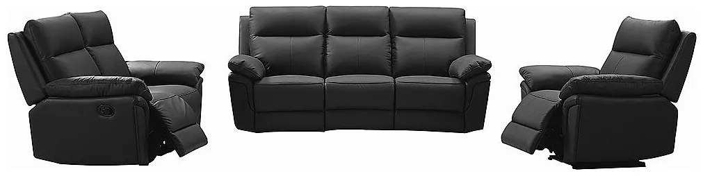 Kanapa 3-osobowa, 2-osobowa i fotel z funkcją relax ze skóry bawolej PAKITA - kolor czarny