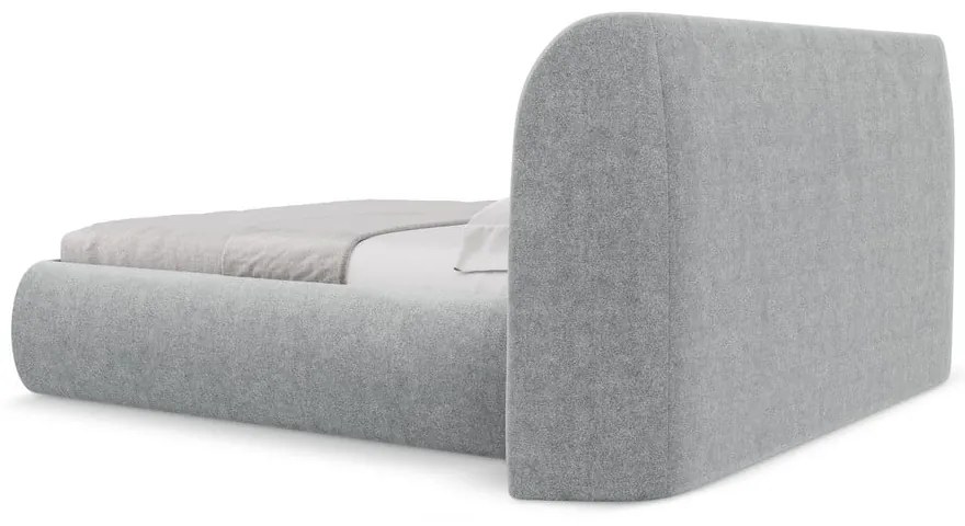 Jasnoszare tapicerowane łóżko dwuosobowe ze schowkiem i stelażem 160x200 cm Hauke – Makamii