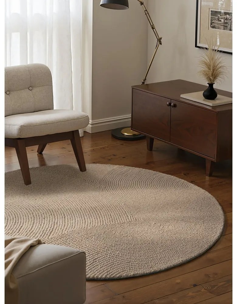 Beżowy wełniany okrągły dywan tkany ręcznie ø 120 cm Calmio – Hanse Home