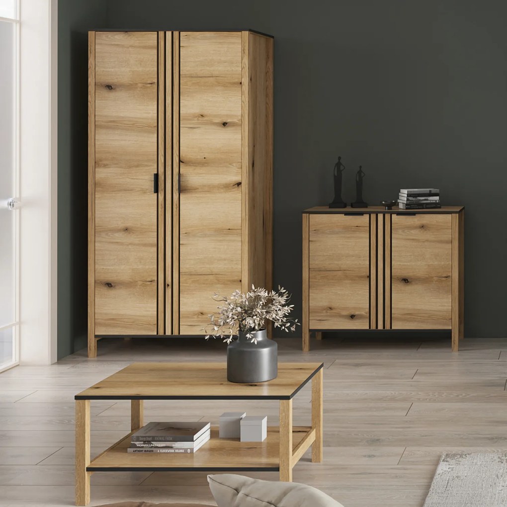 Komoda Dwudrzwiowa z Lamelami do Salonu VERVE 98 cm Dąb Evok Klasyczna Loft