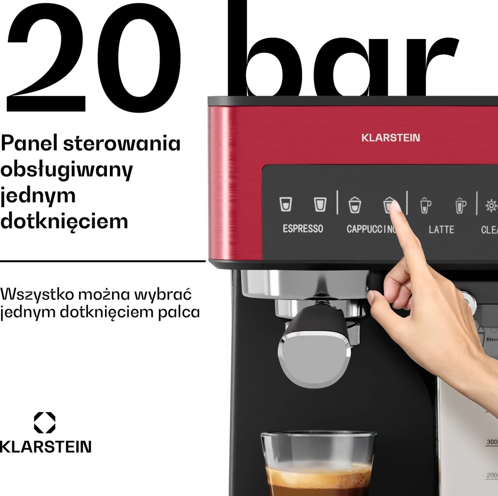 Klarstein Arabica 1350W 20bar Ekspres Kolbowy Czerwony