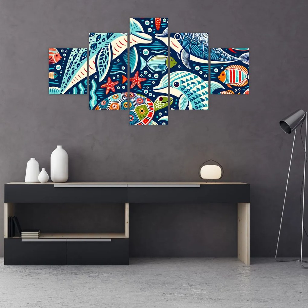 Obraz – Rysowane zwierzęta wodne (125x70 cm)