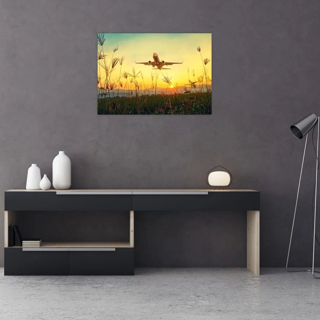 Obraz na szkle - startujący samolot (70x50 cm)