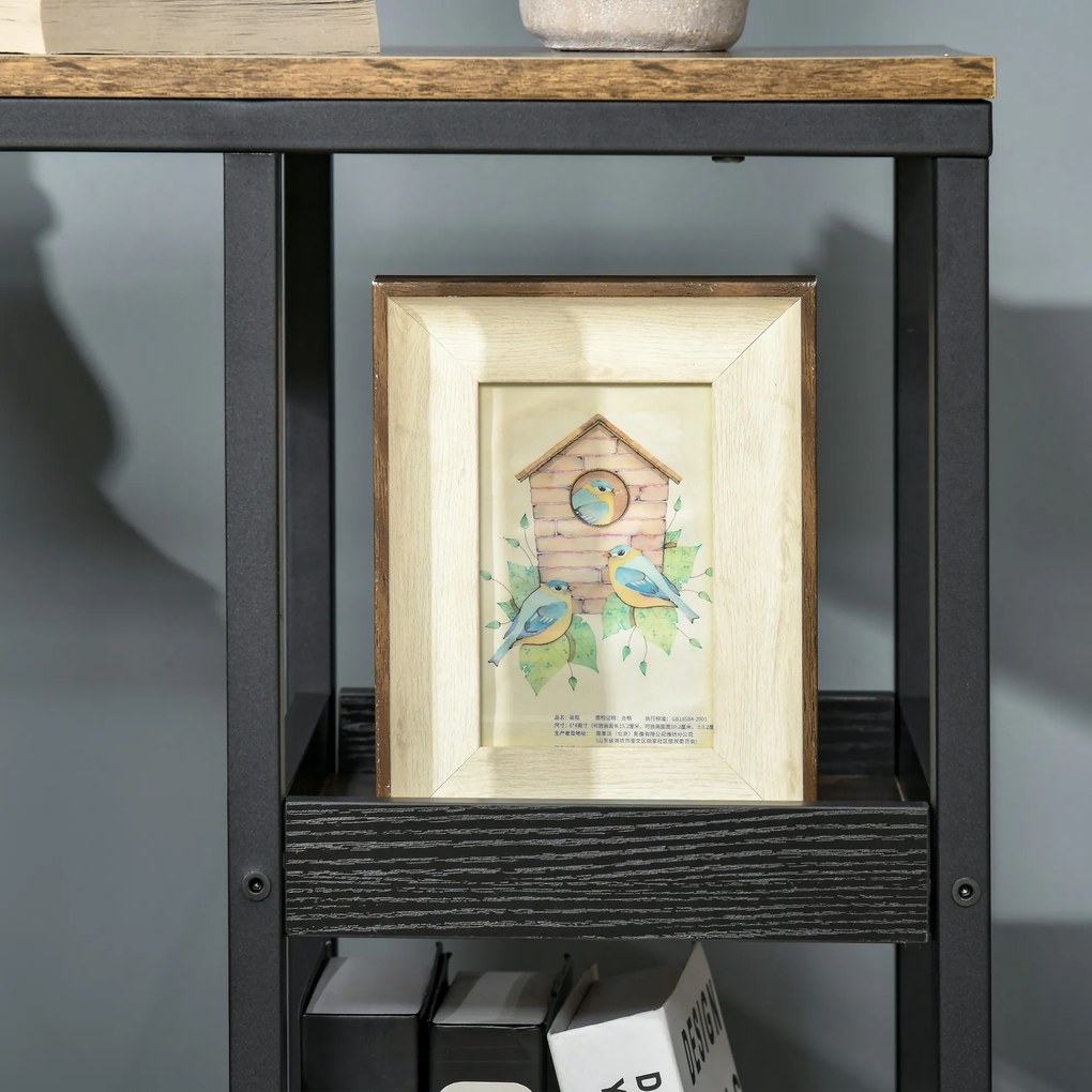 HOMCOM Stolik pomocniczy na kółkach do sofy lub łóżka, styl industrialny, stal i drewno, brązowy i czarny