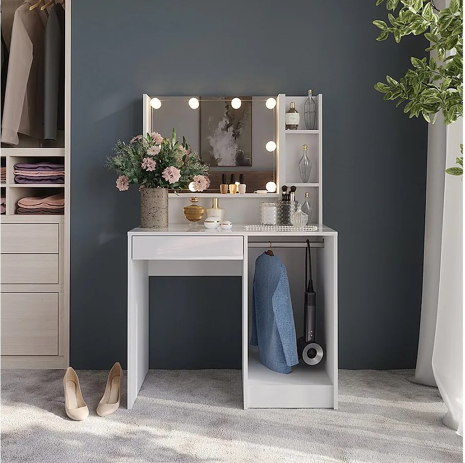 Stół toaletowy biały/biały wysoki połysk 89.8x50.1x76 sherry