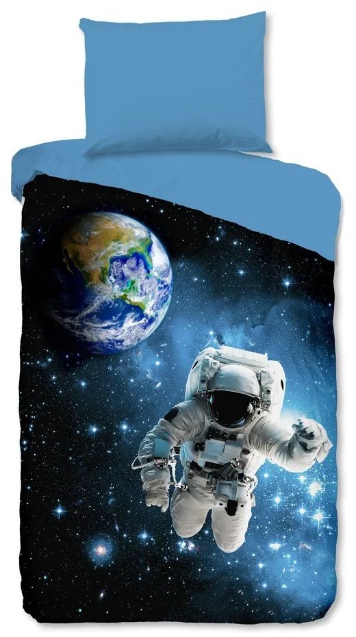 Niebieska bawełniana pościel dziecięca jednoosobowa 140x200 cm Astronaut – Good Morning