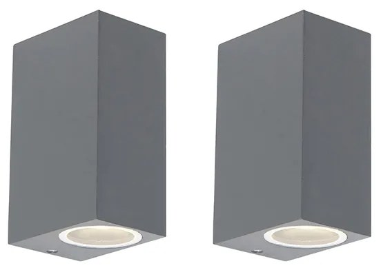 Zestaw 2 nowoczesnych lamp ściennych ciemnoszarych 2-światłowych IP44 - Baleno