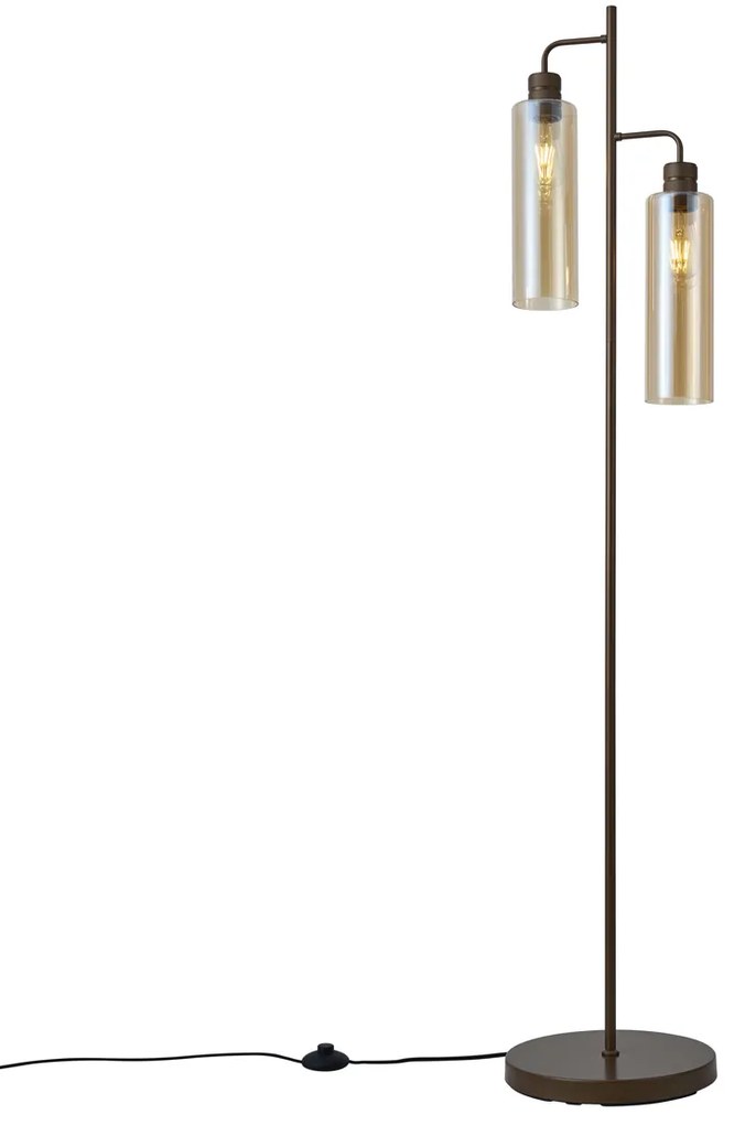 Lampa podłogowa w stylu Hotel Chic ciemny brąz z bursztynowym szkłem 2-źródła światła - StavelotElegancki hotelowy Oswietlenie wewnetrzne