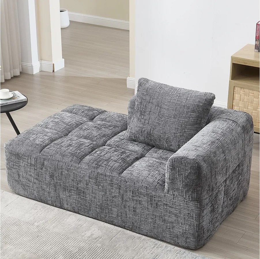 Wygodna sofa typu leżanka - 158 x 90 x 60 cm - łatwa w montażu - z poduszkami i kieszeniami - aksamitna - szara