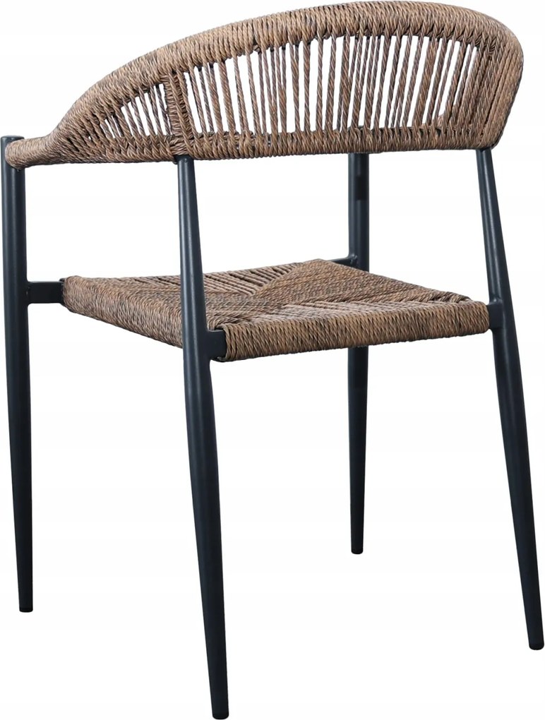 Krzesło Ogrodowe Czarne 56x60x78 cm Plecione Brązowe Sznurki Nowoczesne