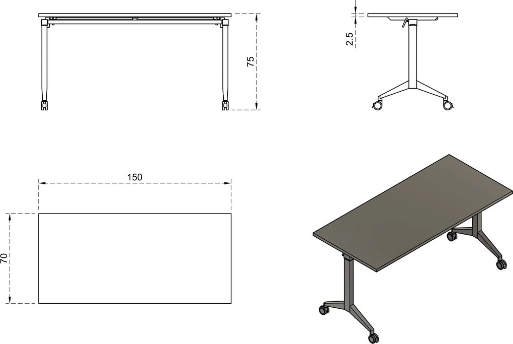Biurko z kółkami i beżowym blatem Yumi S 150x70 cm
