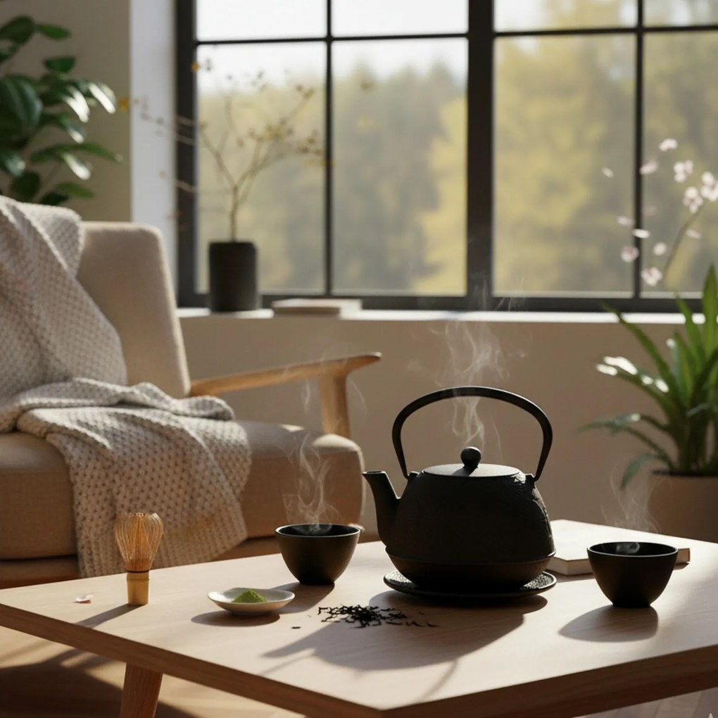 Dzbanek żeliwny z czarkami i podstawką KOGA, 1200 ml