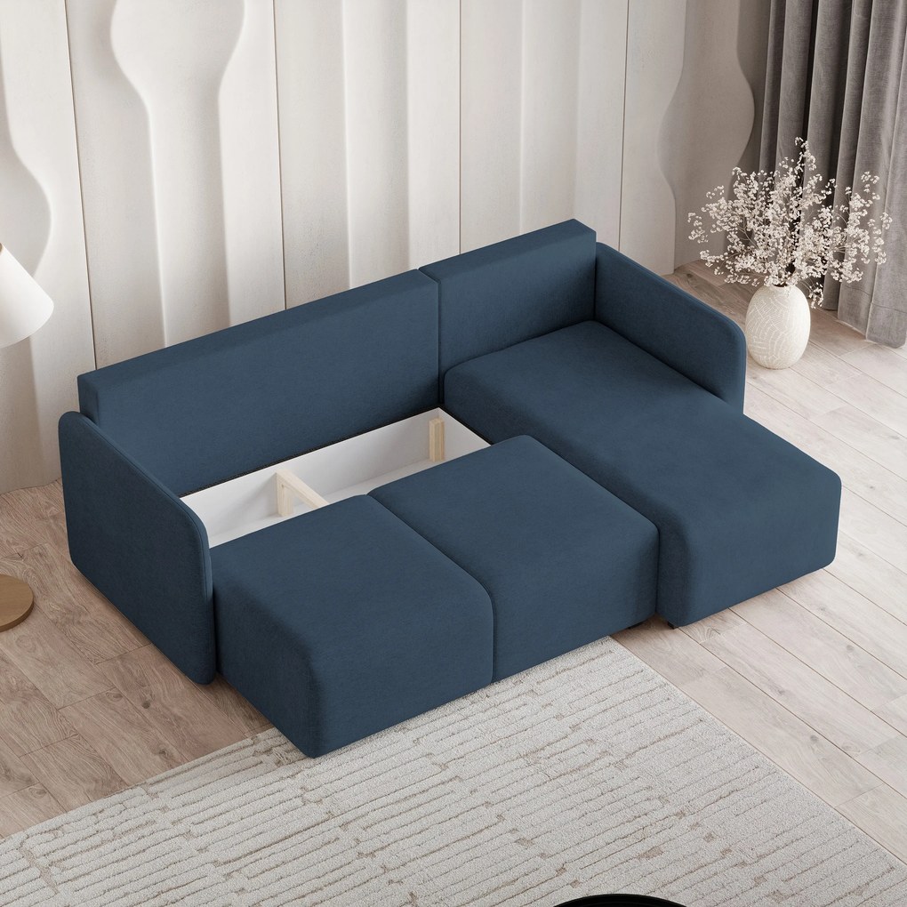 Masseno Narożnik SUVINO z funkcją spania i pojemnikiem na pościel Narozniki L, Rozkładana sofa - Niebieski, NEVE 77
