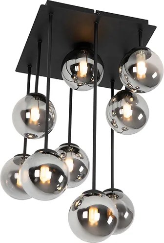 Plafon art deco czarny przydymione szkło 9-źródeł światła - Athens