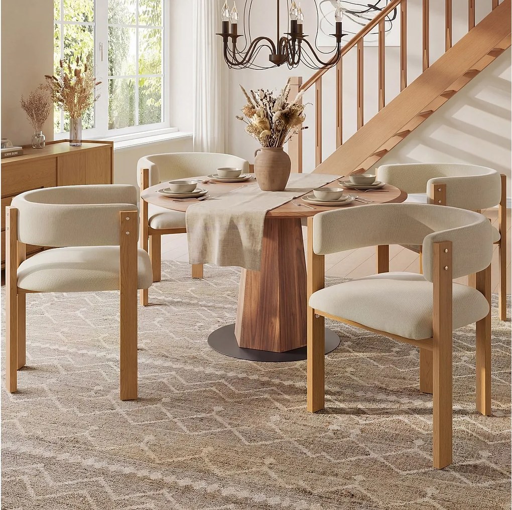 Zestaw 4 krzeseł do jadalni ergonomicznych - 54,5 x 44 x 72,5 cm - z wyściółką i nogami z żelaza - flanela - beżowy i naturalny