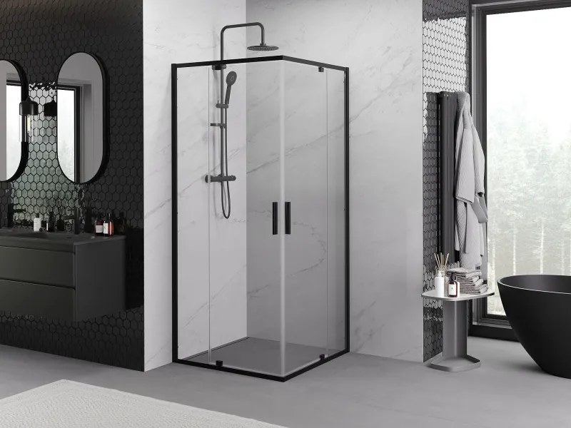 Mexen Exo-R Duo kabina prysznicowa kwadratowa uchylna 70 x 70 cm, transparent, czarna - 8110-070-070-70-00