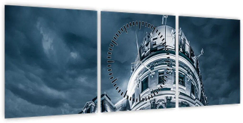 Obraz architektury w ciemności (z zegarem) (90x30 cm)