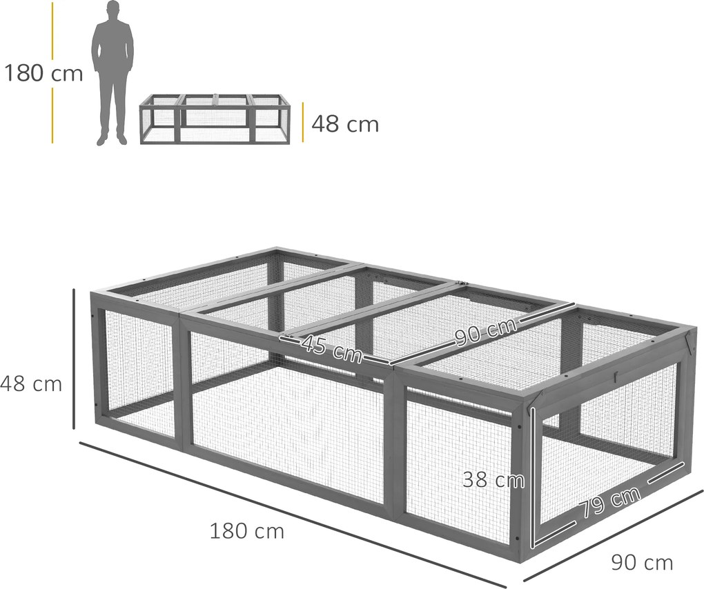 Pawhut Wybieg dla Małych Zwierząt z Otwieranym Dachem Drewno Świerkowe Szary