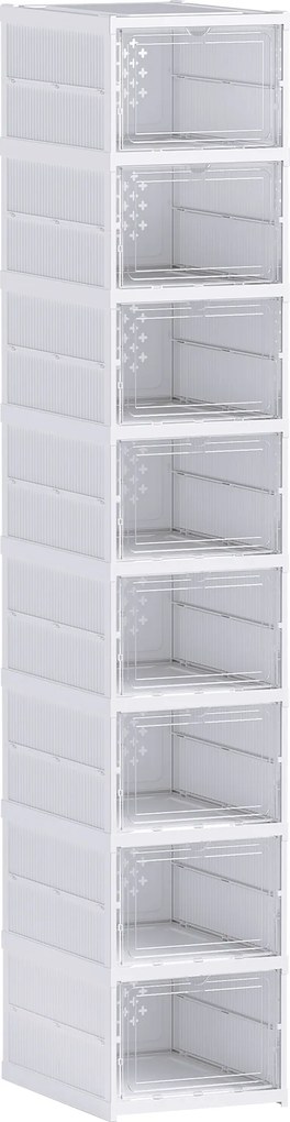 HOMCOM Regał na Buty 8-Poziomowy, Składany, z Wentylowanym Tyłem, Plastikowy, Biały