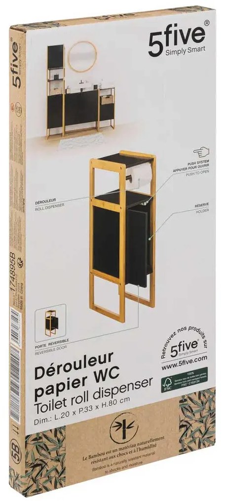 Wąska szafka na papier toaletowy NATUREO, bambusowy stelaż