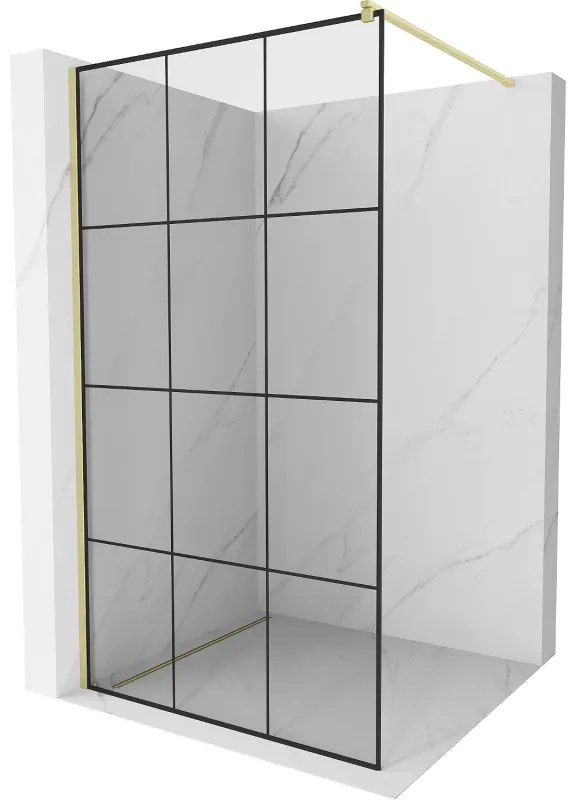 Mexen Kioto ścianka prysznicowa Walk-in 120 x 200 cm, czarny wzór 8 mm, złota szczotkowana - 800-120-101-55-77