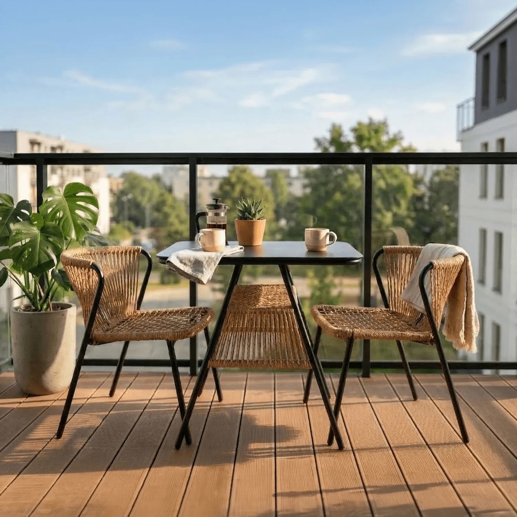 Zestaw Mebli Ogrodowych TRISTE Stolik i 2x Krzesło Brązowy/Czarny Rattan Nowoczesny