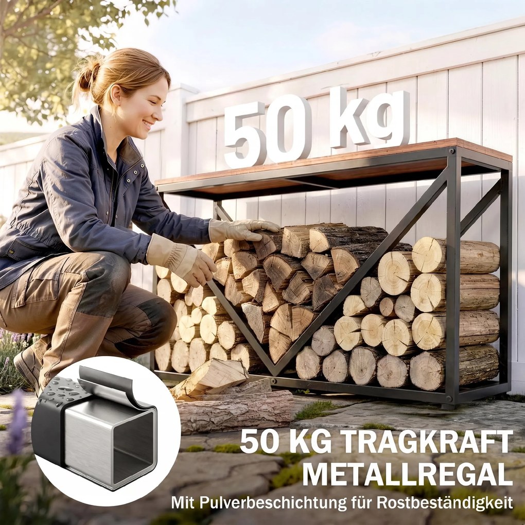 Outsunny 2-in-1 stojak na drewno do wnętrz 98 x 28 x 50 cm podwyższony stojak na drewno z półką przegrodą stolik boczny | Aosom PL