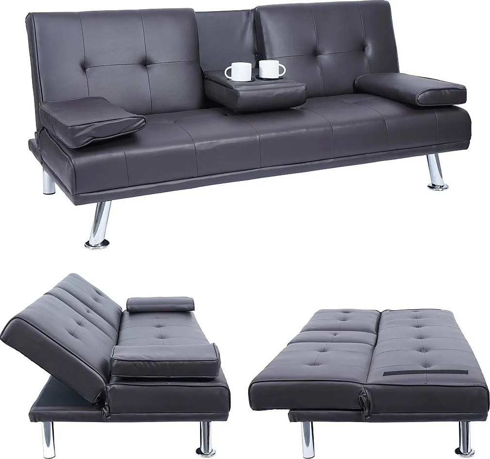 3-osobowa sofa MCW-F60,  imitacja skóry, brązowy