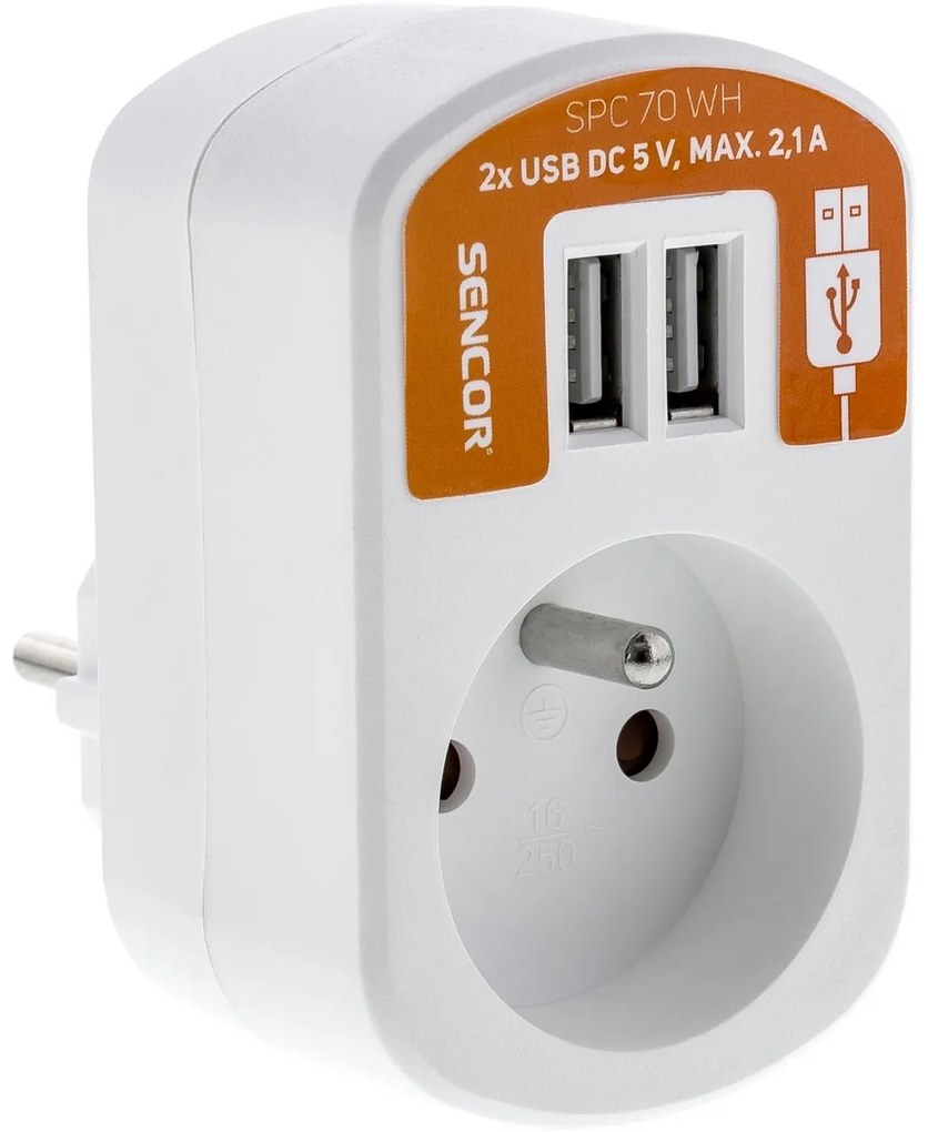 Retlux RPC 70 WH Gniazdo biały, 2x Sencor USB