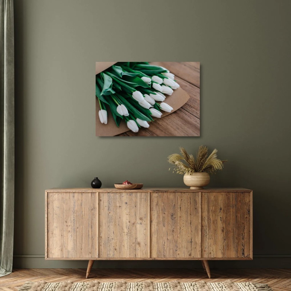 Obraz na szkle - bukiet białych tulipanów (70x50 cm)