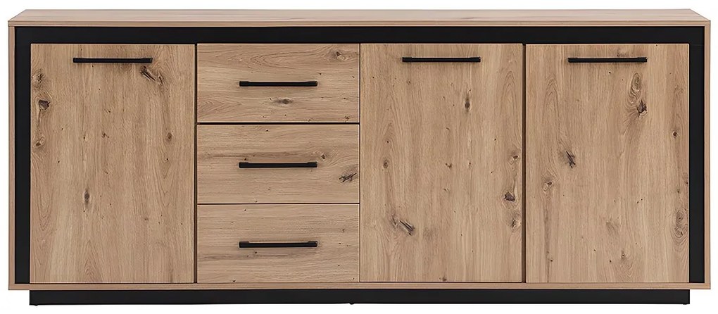 Komoda 3-drzwiowa z 3 szufladami, z MDF-u – kolor naturalny i czarny - NALAMANE